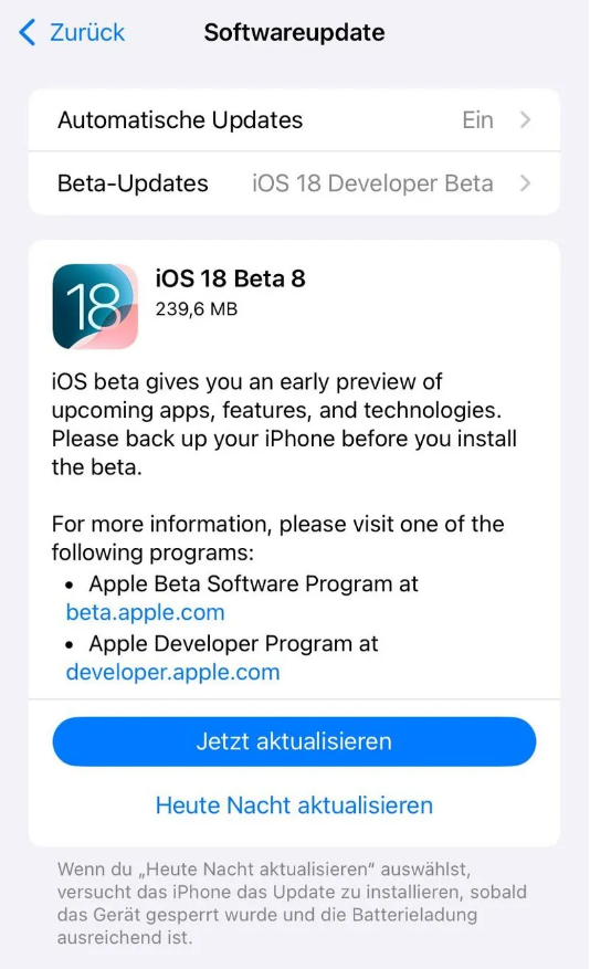 海阳苹果手机维修分享苹果 iOS / iPadOS 18 开发者预览版 Beta 8 发布 